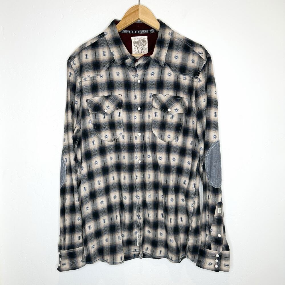 Third & Army Pearl Snap Aztec Western Dhirtvmens Large Blue Long Sleeve